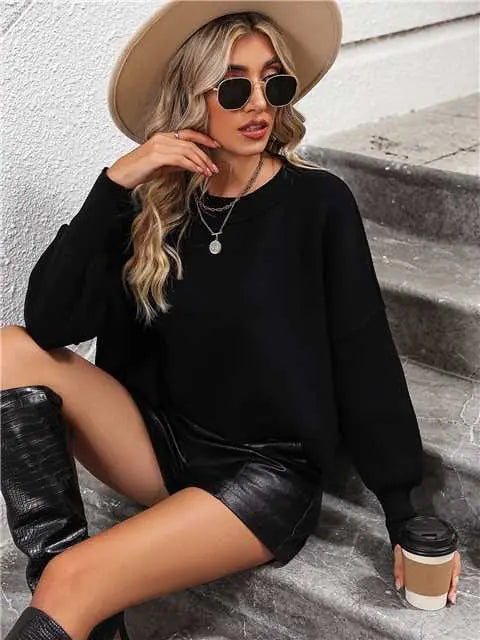 Round Neck Cropped Sweater Miss Sparkling