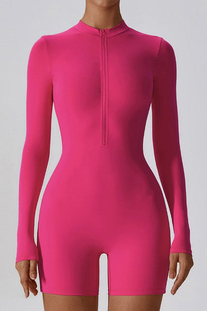 Zip Into Comfort: Long-Sleeve Solid Sports Jumpsuit – Perfect for Yoga, Fitness, and Beyond!