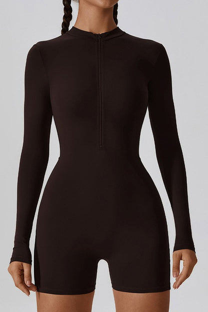 Zip Into Comfort: Long-Sleeve Solid Sports Jumpsuit – Perfect for Yoga, Fitness, and Beyond!