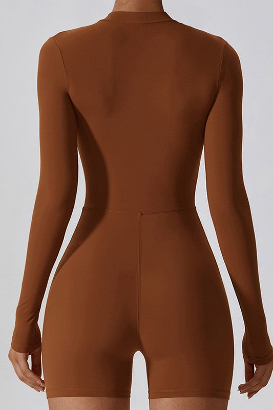 Zip Into Comfort: Long-Sleeve Solid Sports Jumpsuit – Perfect for Yoga, Fitness, and Beyond!