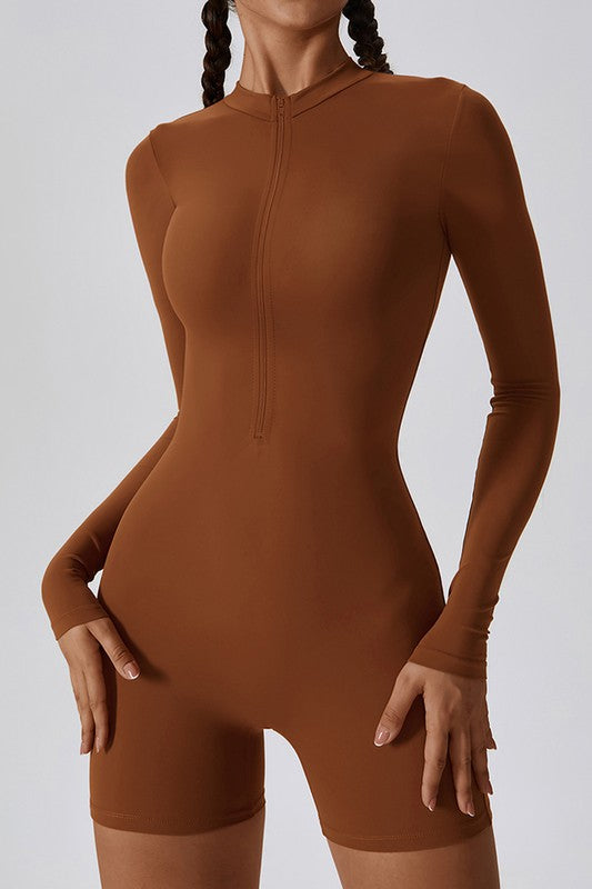 Zip Into Comfort: Long-Sleeve Solid Sports Jumpsuit – Perfect for Yoga, Fitness, and Beyond!