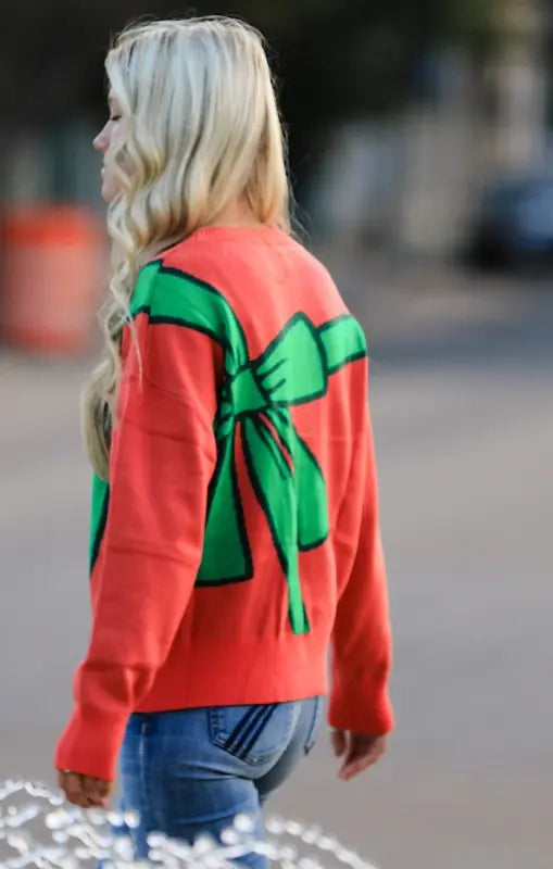 Bow Wrap Christmas Sweater Gift Wrap Intarsia Crewneck Miss Sparkling