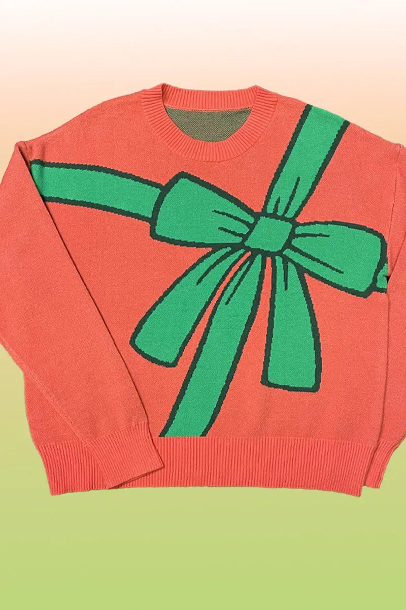 Bow Wrap Christmas Sweater Gift Wrap Intarsia Crewneck Miss Sparkling