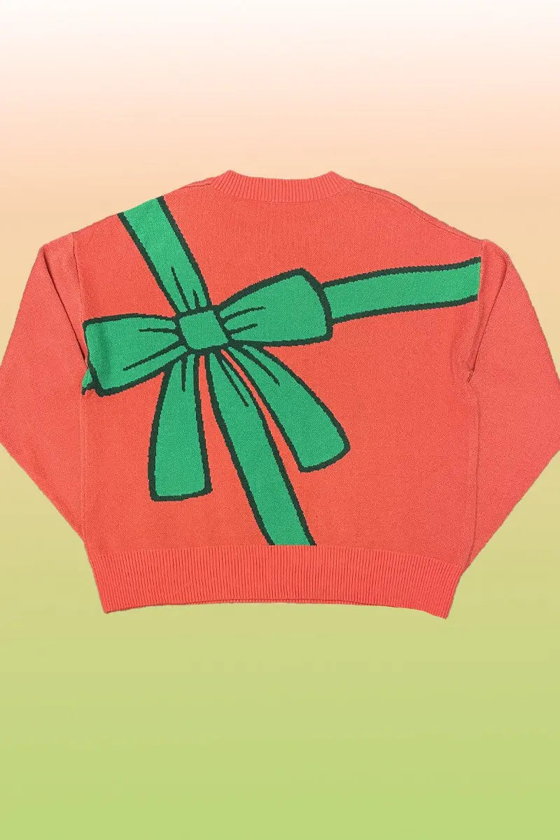 Bow Wrap Christmas Sweater Gift Wrap Intarsia Crewneck Miss Sparkling