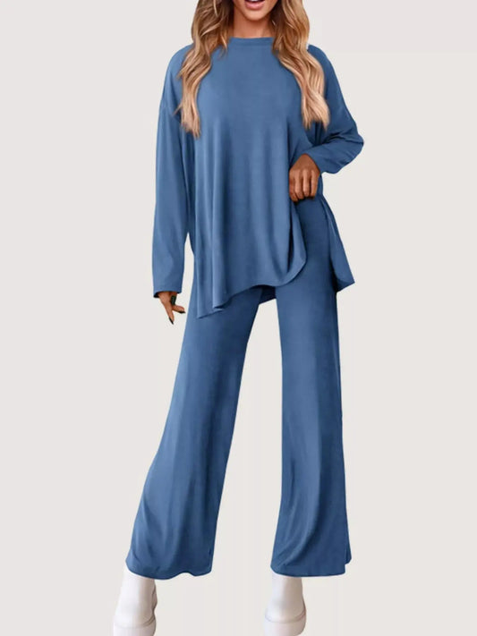 Casual Loose Long Sleeve Top and Wide Leg Pants Set Simply Love