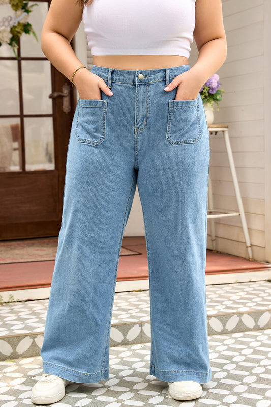Dear-Lover Dusk Blue Denim Jeans Women's Plus Size Wide Leg Casual, Textured Pockets Dear-Lover Dropshipping
