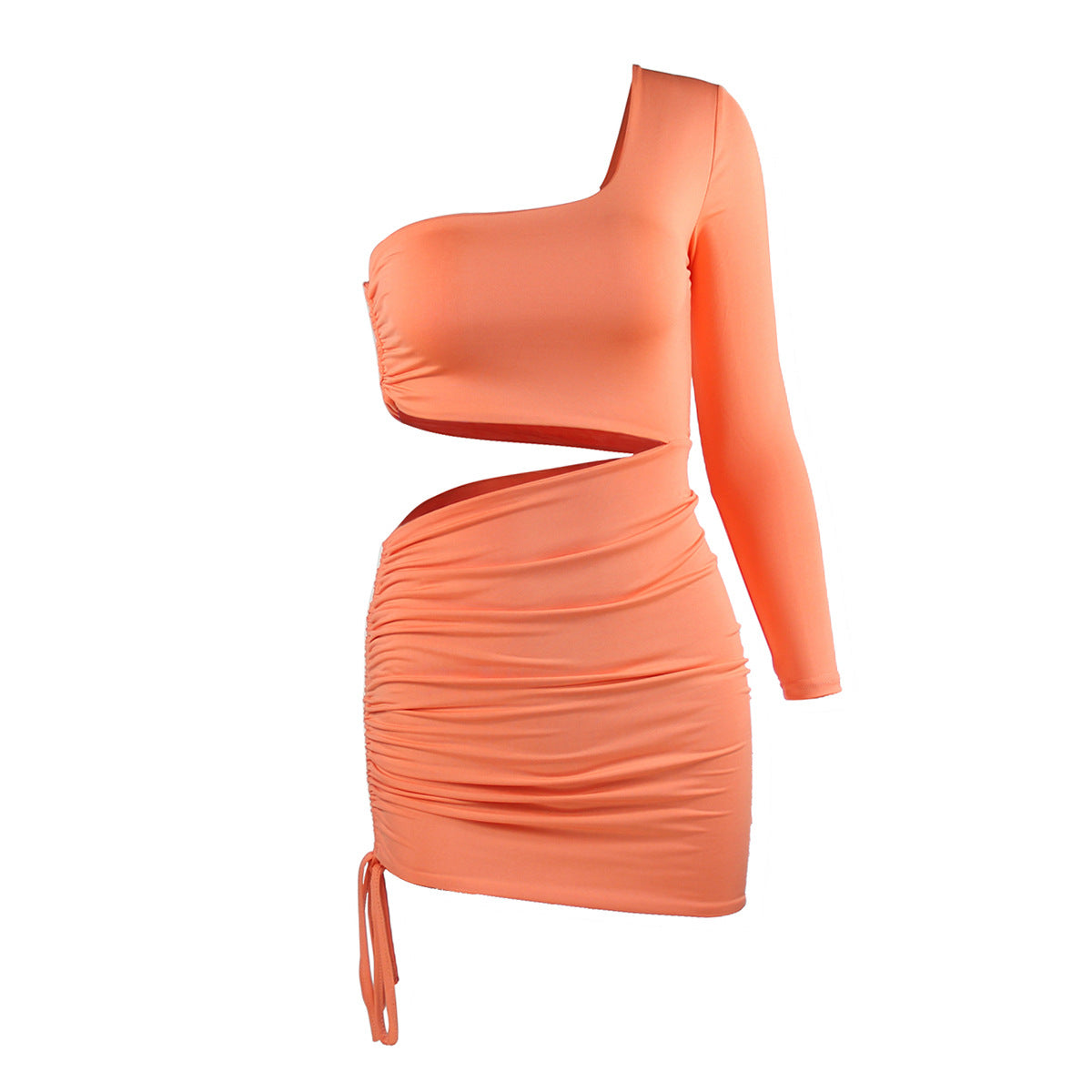 Women Clothing Sexy Hollow Out Cutout Strap Hip One Shoulder Long Sleeve Dress Bella Mia