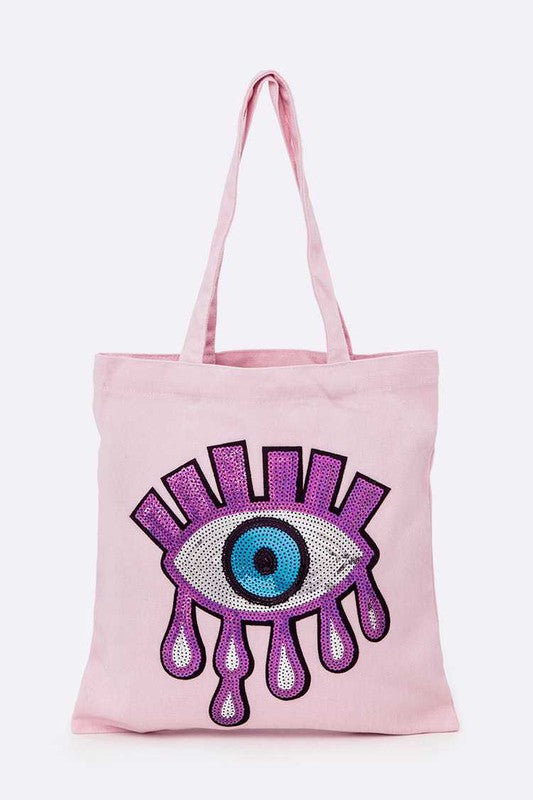 Large Sequins Eye Patch Canvas Tote Coco’s Tee Boutique