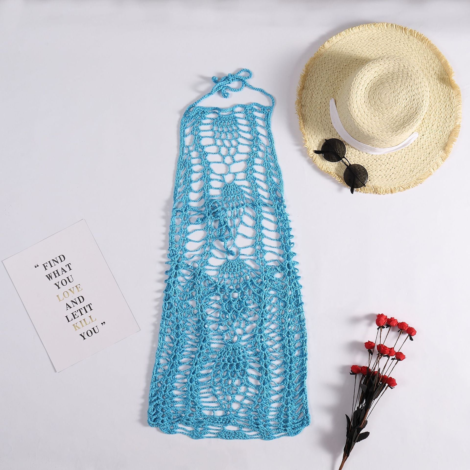 Sexy Woven Beach Dress Hand Crocheting Knitted Hollow Out Cutout Beach Beach Cover Up Sun-Protective Clothing Women Crochet hook Bella Mia