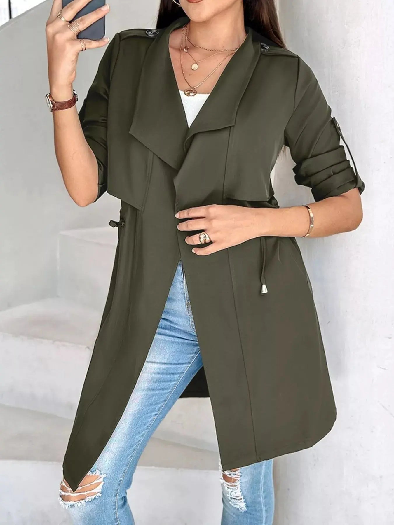 Drape Collar Lightweight Trench Coat Simply Love