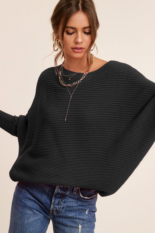 Cozy ribbed bubble sleeve knit sweater