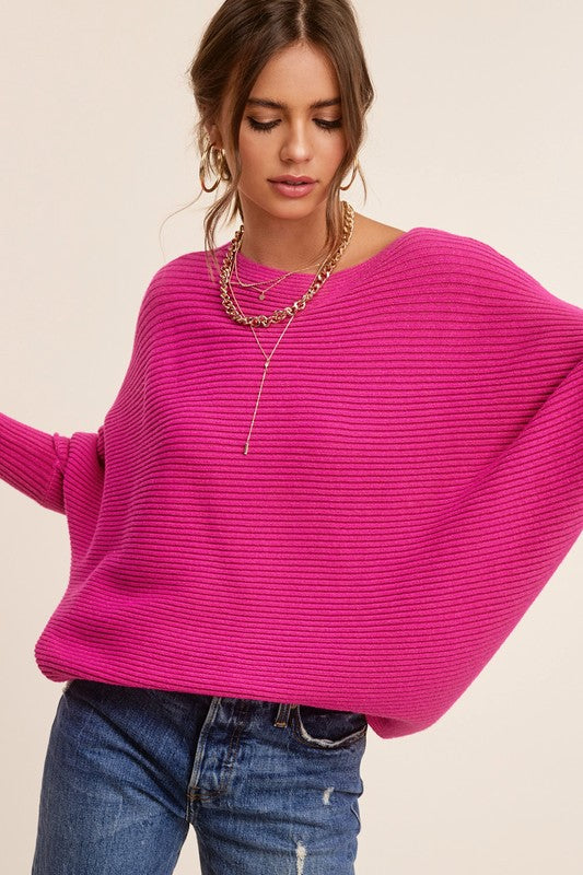 Cozy ribbed bubble sleeve knit sweater