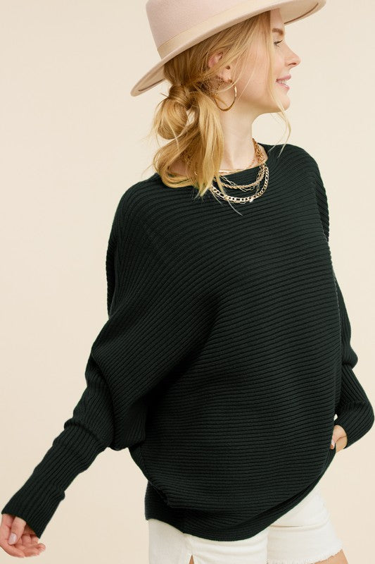 Cozy ribbed bubble sleeve knit sweater