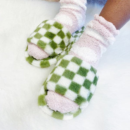 Luxe Lounge Checker Cozy Slippers.