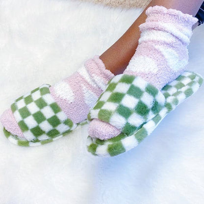 Luxe Lounge Checker Cozy Slippers.