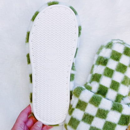 Luxe Lounge Checker Cozy Slippers.