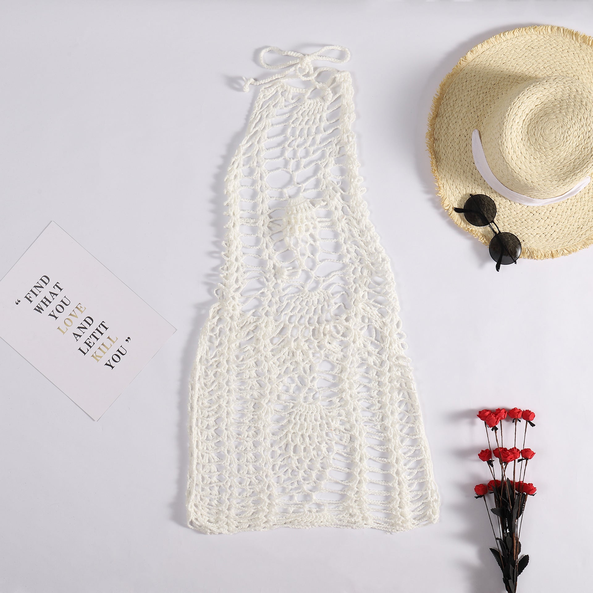 Sexy Woven Beach Dress Hand Crocheting Knitted Hollow Out Cutout Beach Beach Cover Up Sun-Protective Clothing Women Crochet hook Bella Mia