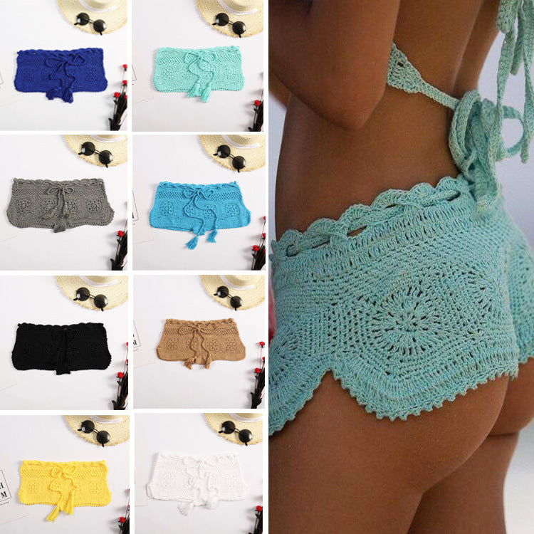 Beach Boyshorts Solid Color Women Sexy Bikini Swimming Trunks Crochet hook Bella Mia