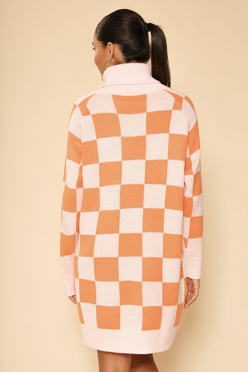 Checkered turtleneck sweater dress Miss Sparkling