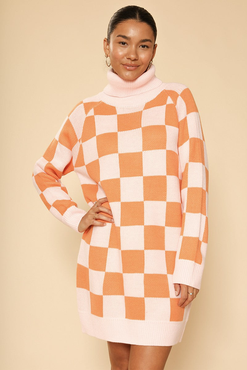 Checkered turtleneck sweater dress Miss Sparkling