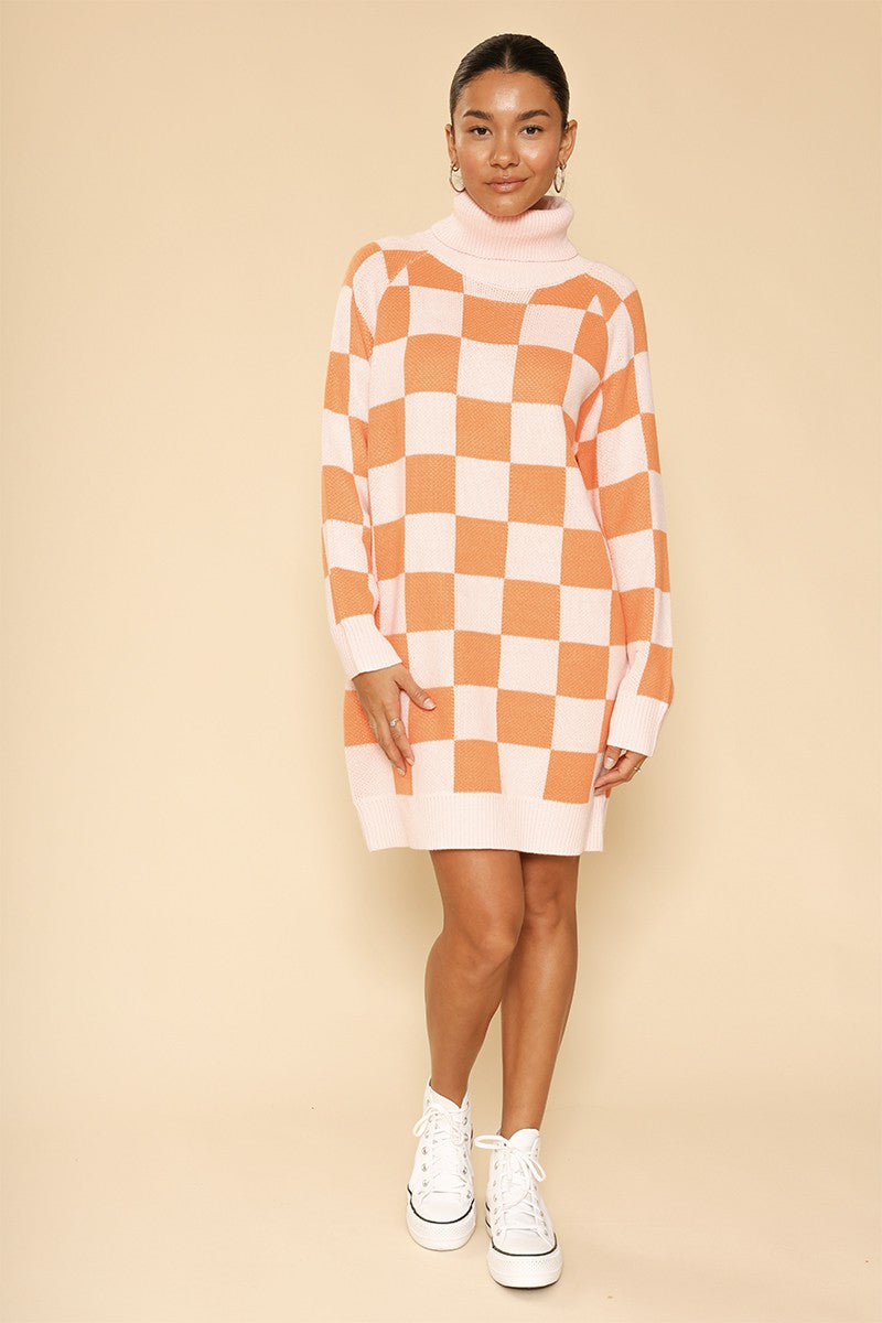 Checkered turtleneck sweater dress Miss Sparkling
