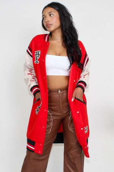 Athina long fit letterman jacket