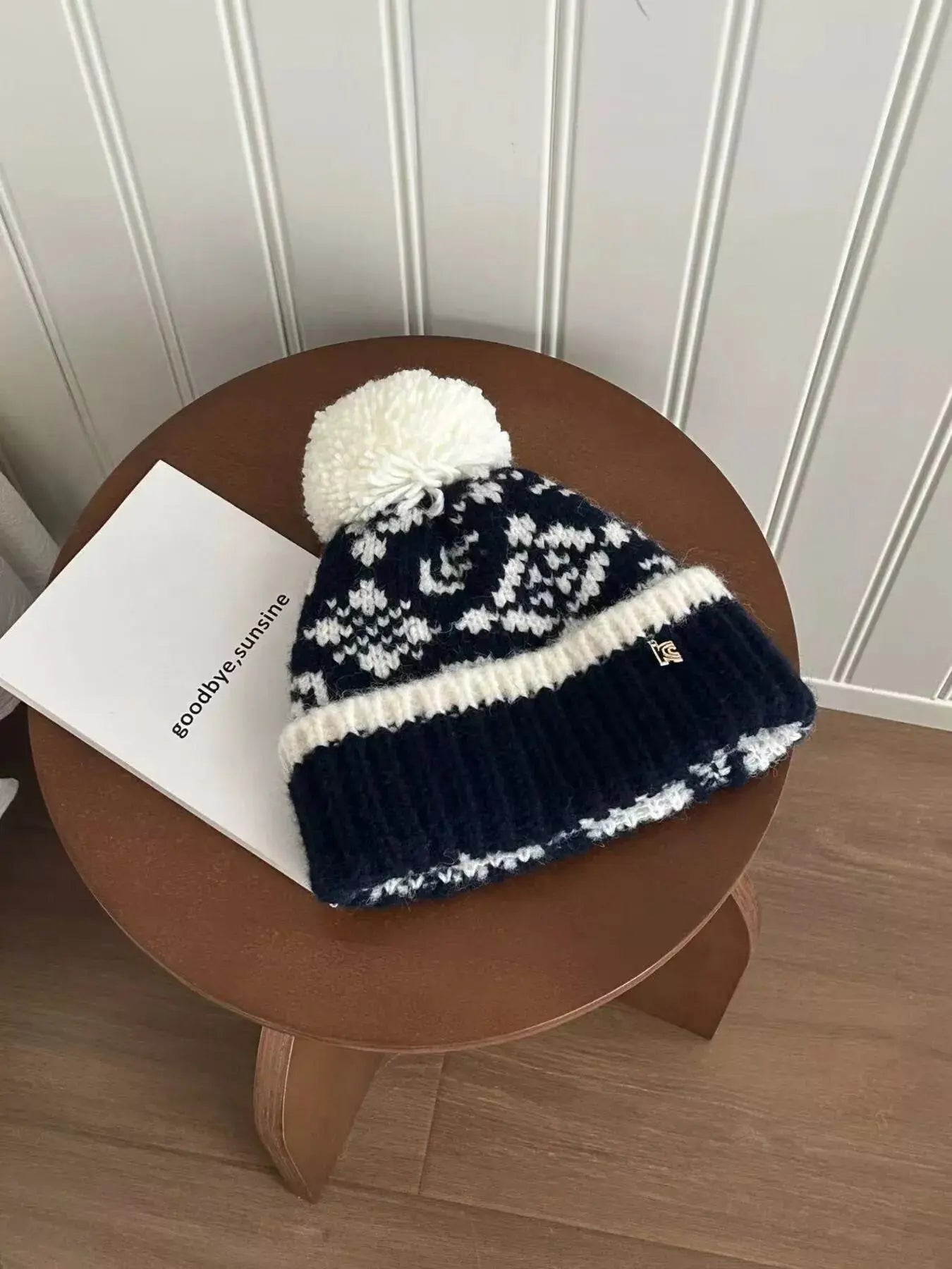 Snowflake Knitted Beanie Hat with Pom Pom Simply Love