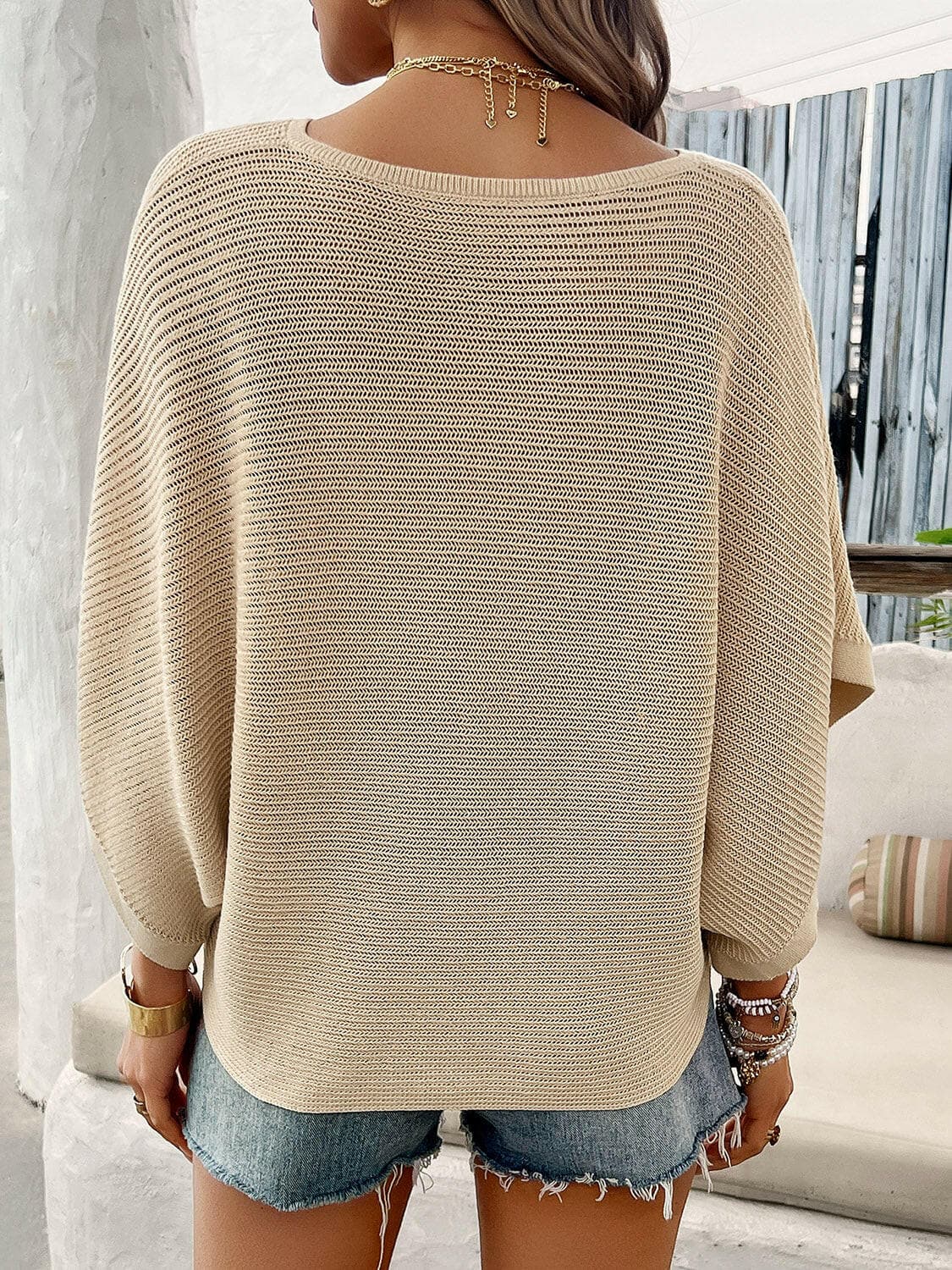 V-Neck Batwing Sleeve Knit Top.