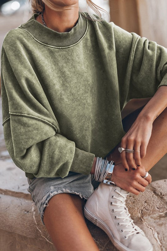 Vintage-inspired mineral washed pullover sweatshirt