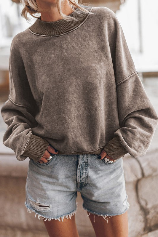 Vintage-inspired mineral washed pullover sweatshirt