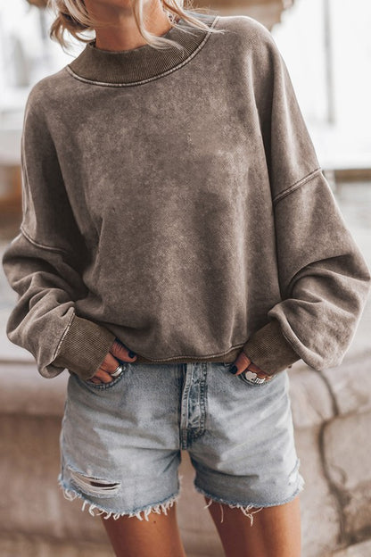 Vintage-inspired mineral washed pullover sweatshirt