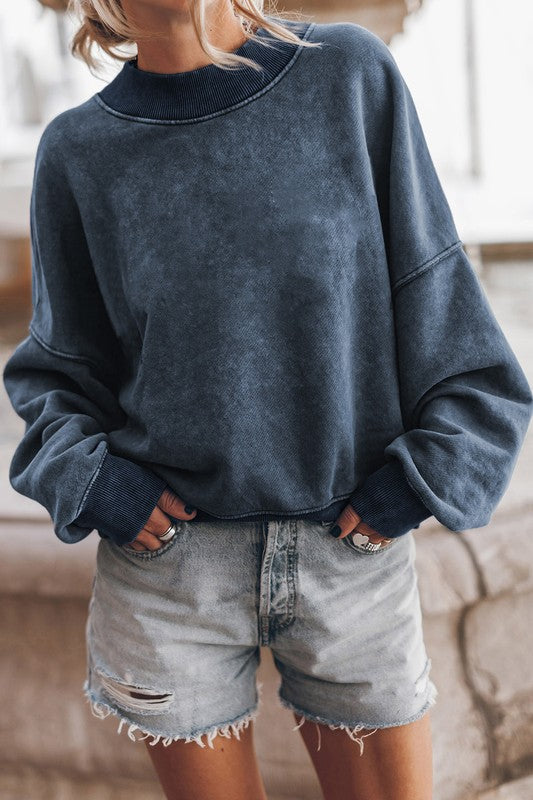 Vintage-inspired mineral washed pullover sweatshirt