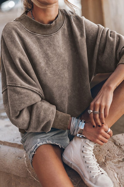 Vintage-inspired mineral washed pullover sweatshirt