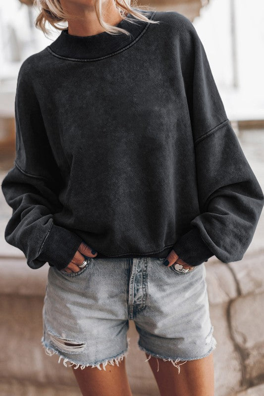 Vintage-inspired mineral washed pullover sweatshirt