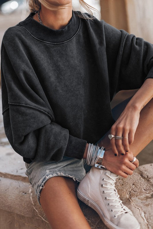 Vintage-inspired mineral washed pullover sweatshirt