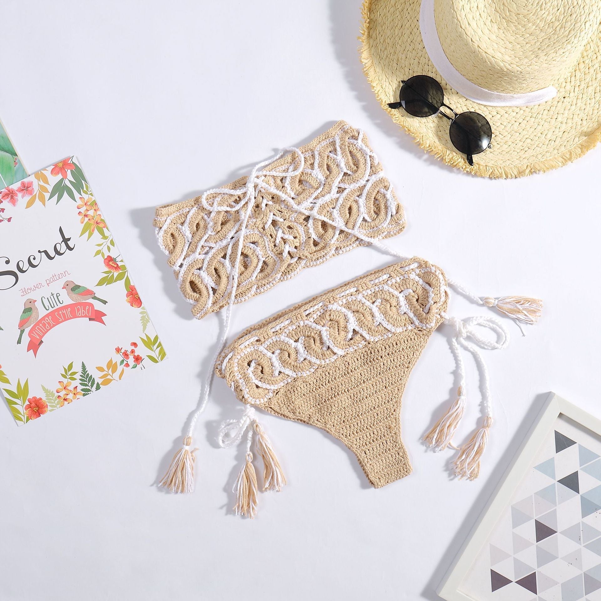 Summer Hand Crocheting Bikini Split Set Handmade Knitted Sexy Hollow Out Cutout Swimsuit for Women Crochet hook Bella Mia