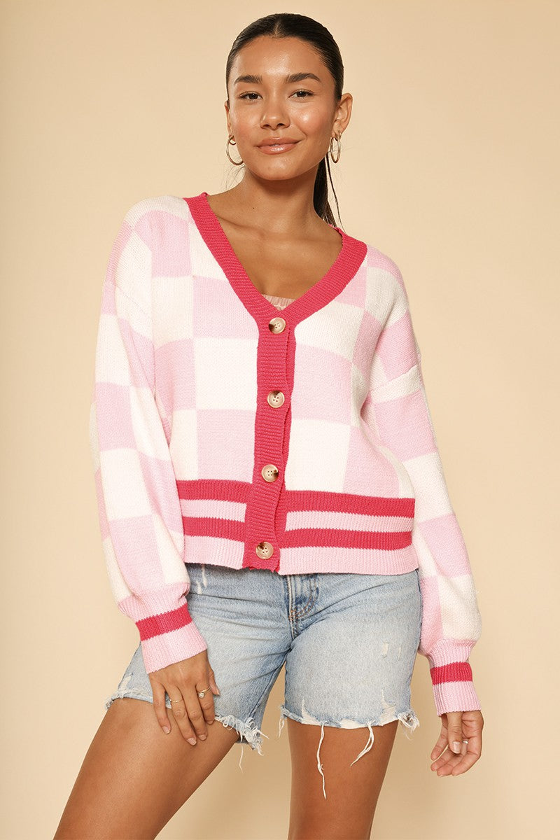 Checkered knit cardigan Miss Sparkling