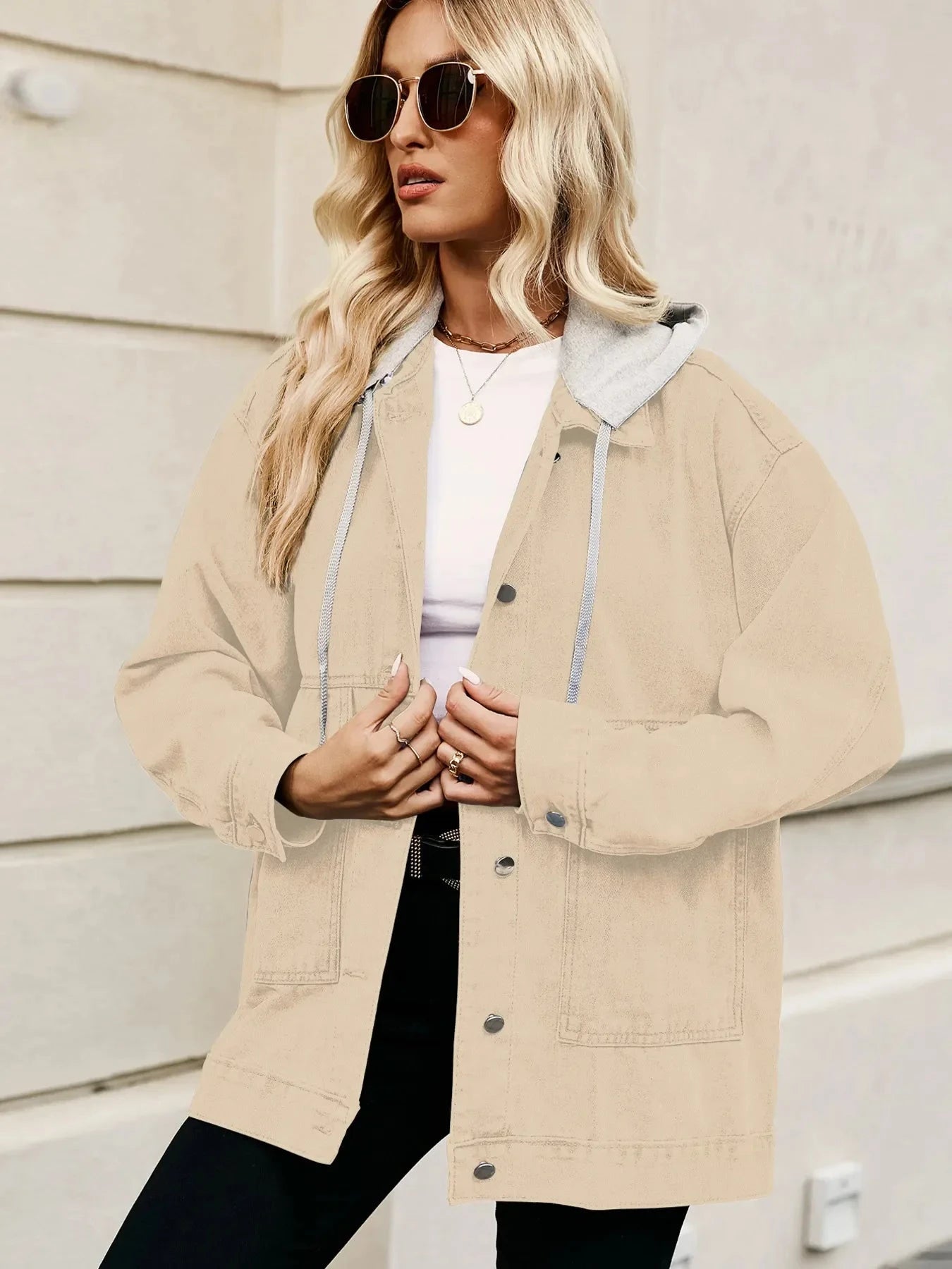 Oversized Button Up Denim Jacket with Hood Coco’s Tee Boutique