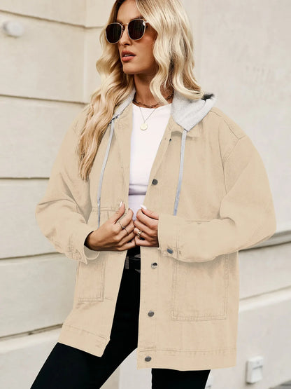 Oversized Button Up Denim Jacket with Hood
