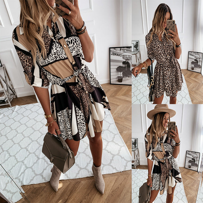Spring Summer Sexy Print Shirt Dress Women Bella Mia