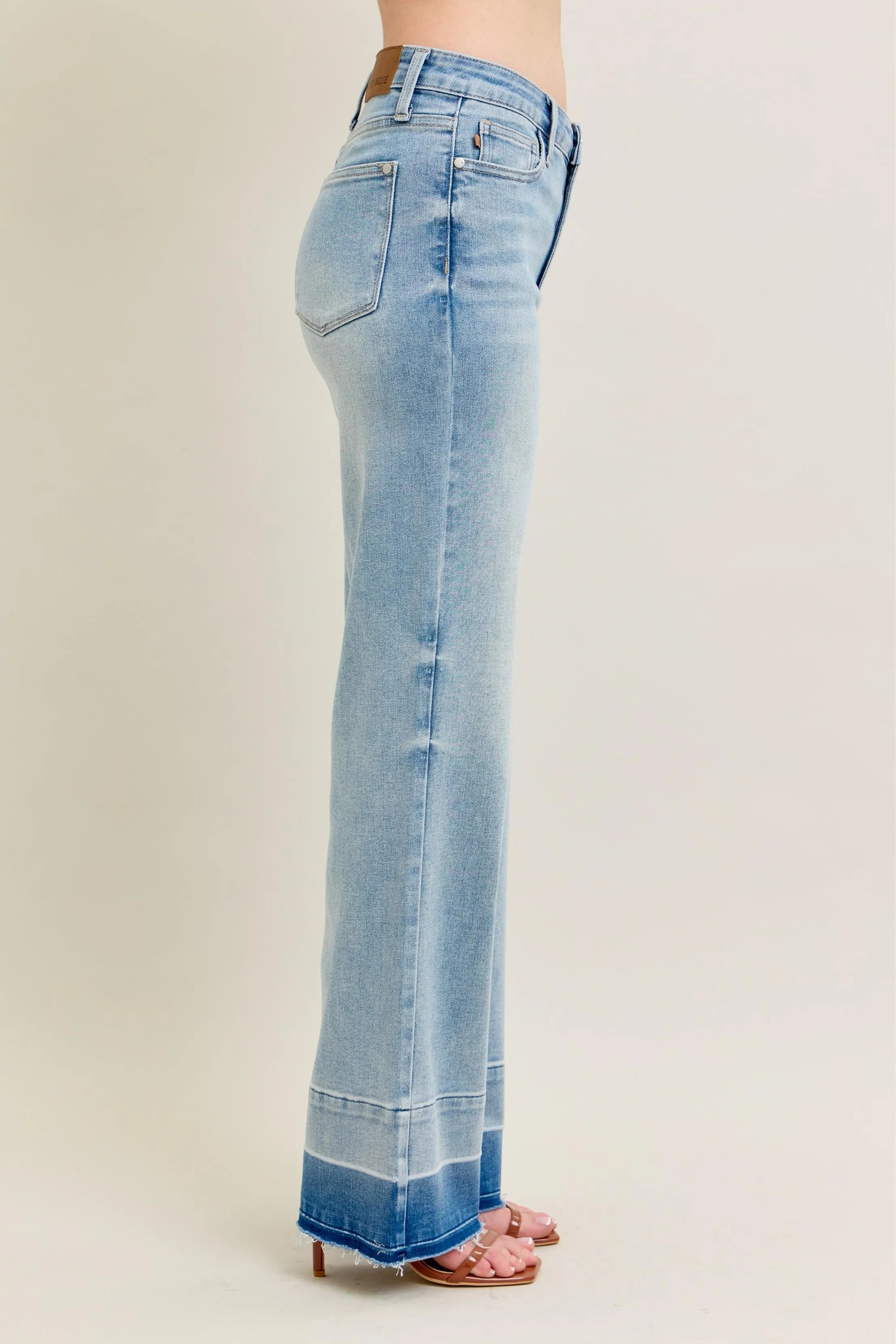Judy Blue Plus Size Full Size Wide Leg Jeans with Released Hem - Love Salve 