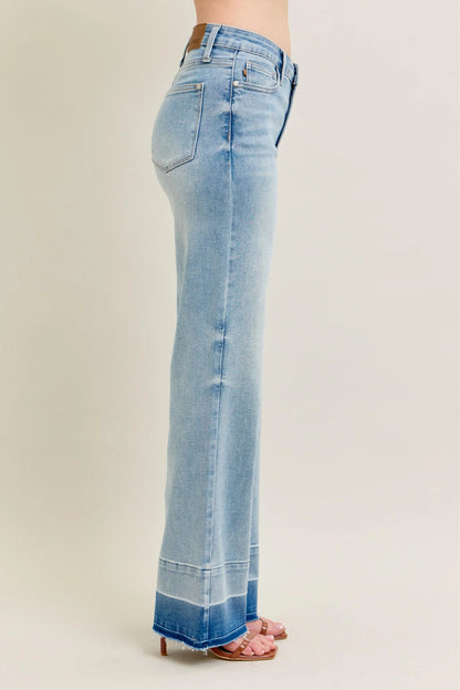Judy Blue Plus Size Full Size Wide Leg Jeans with Released Hem - Love Salve 