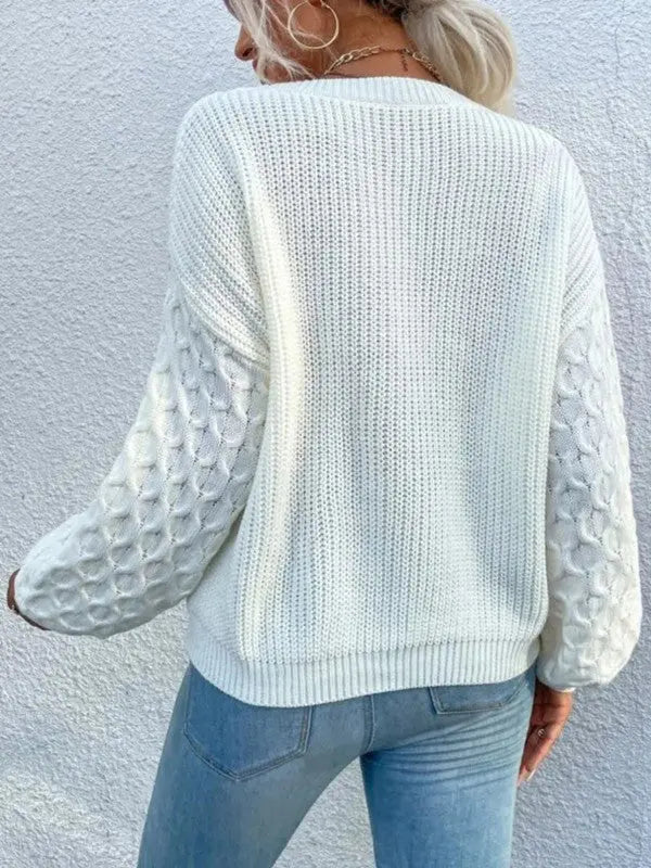 Heart Pattern Knit Sweater With Cable Knit Sleeves And Relaxed Fit Miss Sparkling