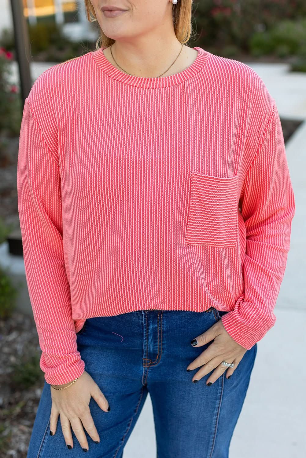 Peach blossom ribbed tee plus size - Love Salve 