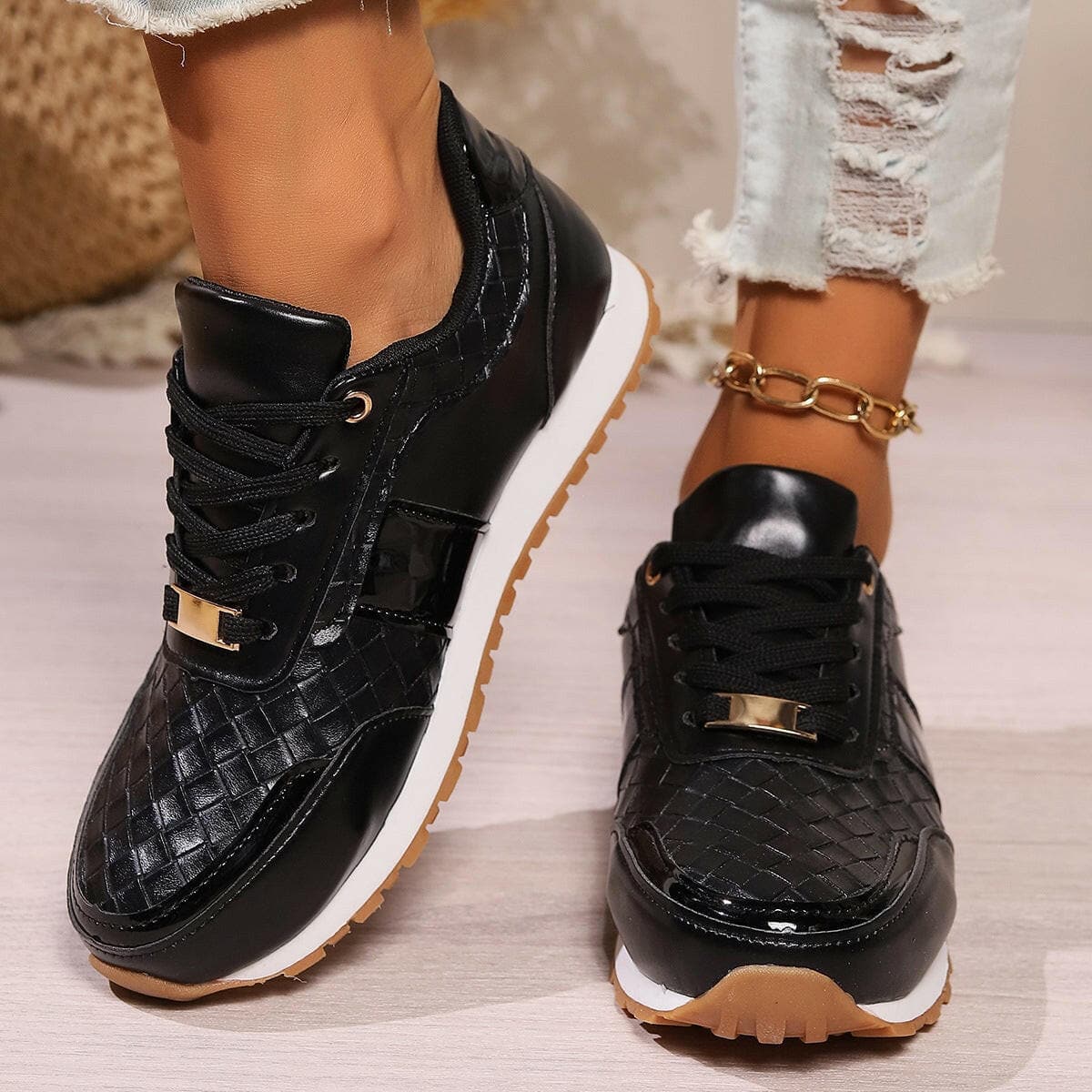 Lace-Up PU Leather SneakersLace-Up PU Leather Sneakers
 Step up your style game with our Lace-Up PU Leather Sneakers. Elevate your footwear collection with these sleek and comfortable sneakersLove Salve PU Leather SneakersShoes