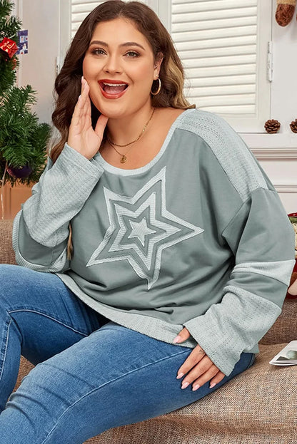 Stylish Plus Size Star Print Long Sleeve Top