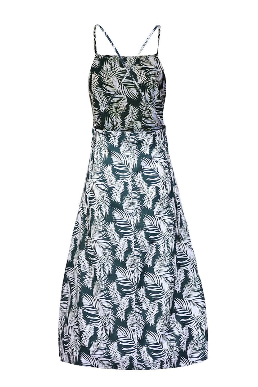 Slit Crisscross Printed Sleeveless Cami Dress.