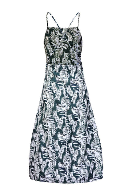 Slit Crisscross Printed Sleeveless Cami Dress.