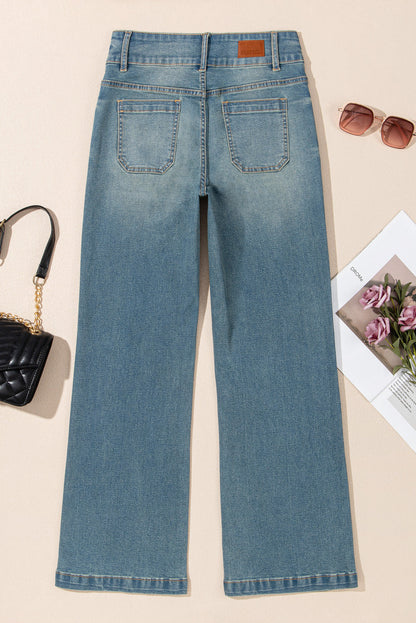 Amyra Double Button Patch Pocket Flare Leg Jeans - Love Salve 