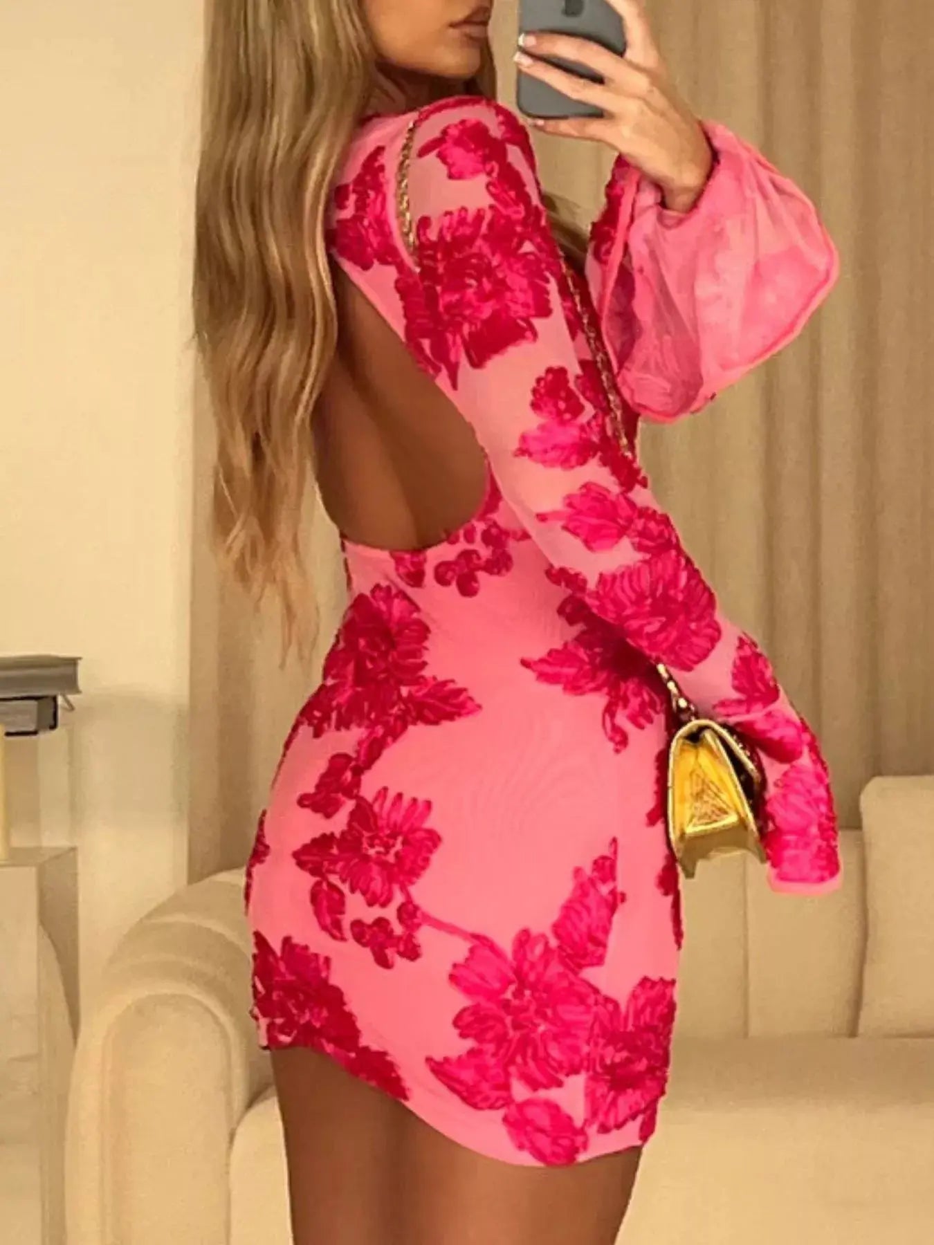 Backless Floral Flounce Sleeve Dress Simply Love